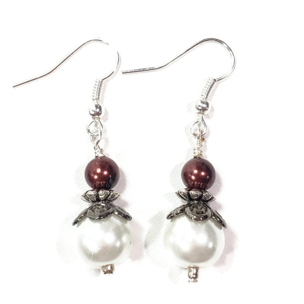Silver And White Pearl Earrings Dangles Hooks